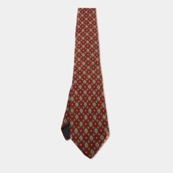 Pre Owned Oscar de la Renta Vintage Multicolor Printed Silk Tie