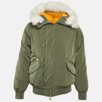 Pre Owned Palace Green Nylon Detachable Fur Hooded Bomber Jacket M