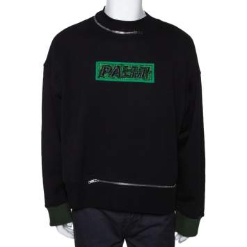 Pre Owned Palm Angels Black Cotton Metal Logo & Zip Detail Sweatshirt M