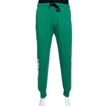 Pre Owned Palm Angels Green Side Logo Print Cotton Jogging Pants L