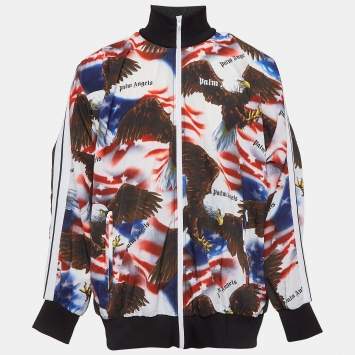 Pre Owned Palm Angels Multicolor Eagle Print Nylon Zip Front Bomber Jacket XL