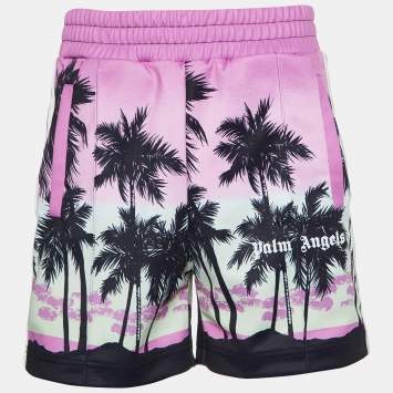 Pre Owned Palm Angels Pink Sunset Print Jersey Track Shorts S