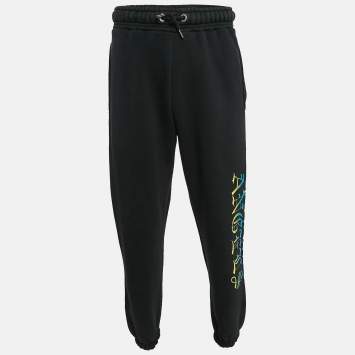 Pre Owned Palm Angels Black Gothic Logo Print Cotton Knit Sweatpants XS