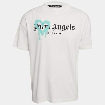 Pre Owned Palm Angels White Heart Spray Paint Logo Print Jersey T-Shirt XL