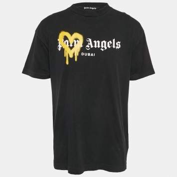 Pre Owned Palm Angels Black Heart Spray Paint Logo Print Jersey T-Shirt XL