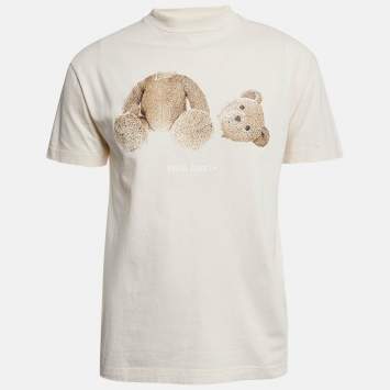 Pre Owned Palm Angels Cream Bear Print Cotton Oversized T-Shirt S