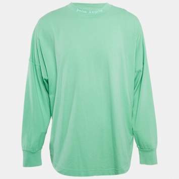 Pre Owned Palm Angels Green Logo Print Full Sleeve Oversized T-Shirt L