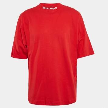 Pre Owned Palm Angels Red Logo Print Jersey Crew Neck T-Shirt S