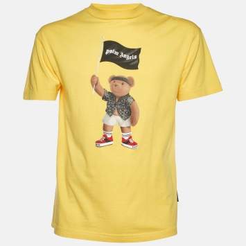 Pre Owned Palm Angels Yellow Teddy Print Cotton Jersey Crewneck T-Shirt S
