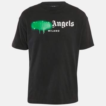 Pre Owned Palm Angels Black Spray Painted Logo Jersey T-Shirt L