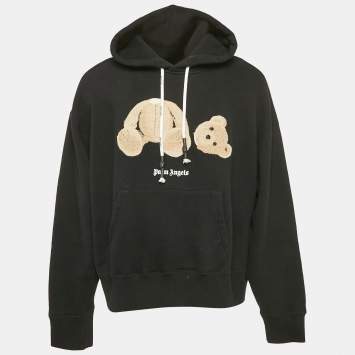 Pre Owned Palm Angels Black Cotton Bear Tuft Detail Hooded Sweatshirt M