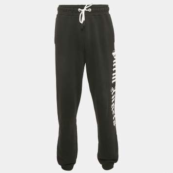 Pre Owned Palm Angels Black Logo Print Cotton Knit Sweatpants M