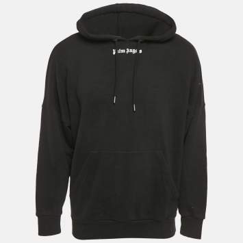Pre Owned Palm Angels Black Logo Print Cotton Knit Hoodie S