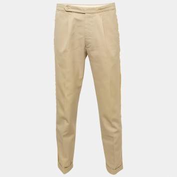 Pre Owned Palm Angels Beige Gabardine Side Tape Detail Trousers M