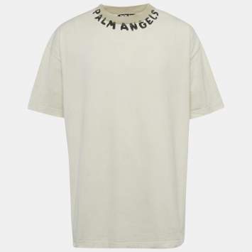 Pre Owned Palm Angels Grey Distressed Cotton T-Shirt XXL