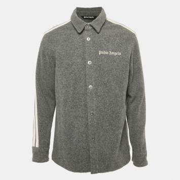 Pre Owned Palm Angels Grey Wool Blend Band Detail Track Shirt M