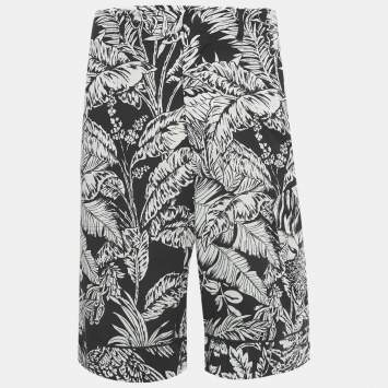 Pre Owned Palm Angels Black Parrots Print Crepe Shorts S