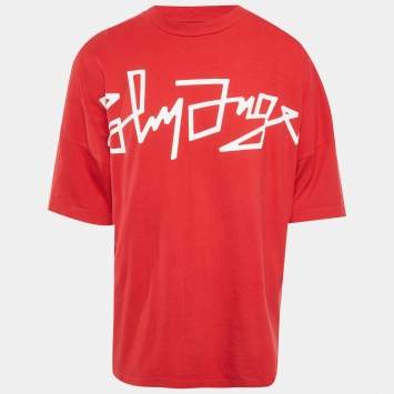 Pre Owned تي شيرت بالم أنجلز أحمر شعار مطبوع واسع رقبة مستديرة مقاس كبير - لارج