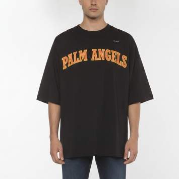 Pre Owned Palm Angels Black Logo Print Jersey Crewneck T-Shirt XL