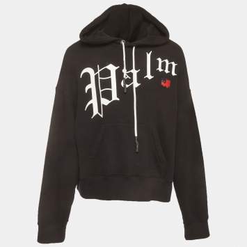 Pre Owned Palm Angels Black Gothic Print Cotton Hoodie M