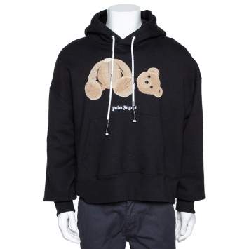 Pre Owned Palm Angels Black Kill The Bear Embroidered Cotton Hoodie M