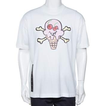 Pre Owned Palm Angels X Ice Cream White Skull Print Cotton T-Shirt L