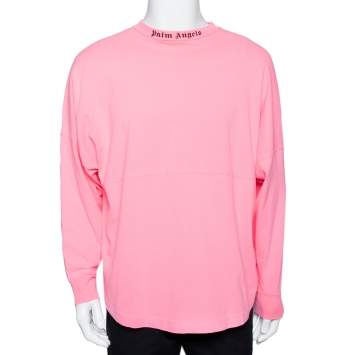 Pre Owned Palm Angels Neon Pink Logo Print Cotton Long Sleeve T-Shirt M