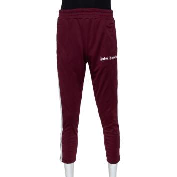Pre Owned Palm Angels Burgundy Knit Zip Detail Track Pants L