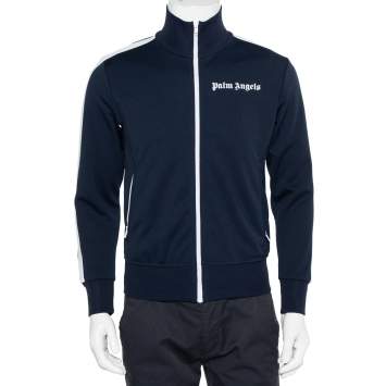 Pre Owned Palm Angels Navy Blue Jersey Strip Detail Track Jacket S