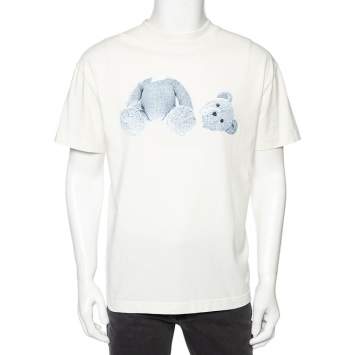 Pre Owned Palm Angels Off White Cotton Ice Bear Print Crew Neck T-Shirt L