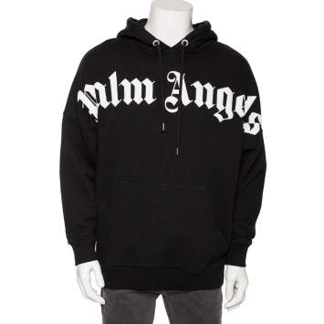 Pre Owned Palm Angels Black Cotton Logo Printed Hoodie M