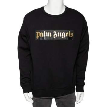Pre Owned Palm Angels Black Logo Printed Cotton Crewneck Sweatshirt XL