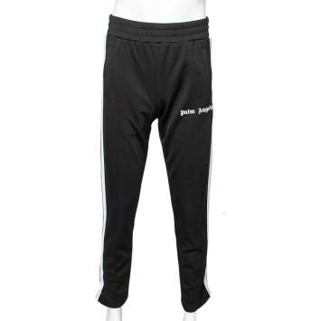 Pre Owned Palm Angels Black Jersey Contrast Trimmed Logo Printed Track Pants M 