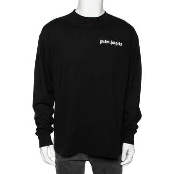 Pre Owned Palm Angels Black Cotton Logo Detailed Long Sleeve Crewneck T-Shirt L