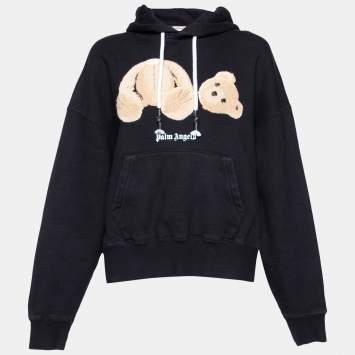 Pre Owned Palm Angels Black Knit Bear Applique Hoodie S