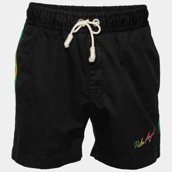 Pre Owned Palm Angels Black Cotton Stripe Trimmed Shorts M