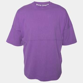 Pre Owned Palm Angels Purple Cotton Logo Printed Oversized T-Shirt XS