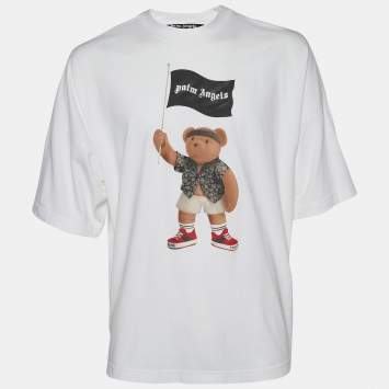 Pre Owned Palm Angels White Pirate Bear Printed Cotton Oversized T-Shirt S