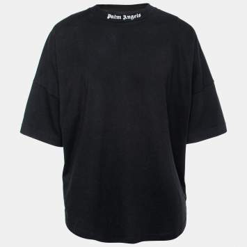 Pre Owned Palm Angels Black Logo Print Cotton Crewneck T-Shirt XL