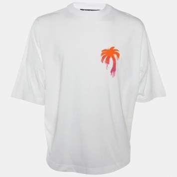 Pre Owned Palm Angels White Spray-effect Logo printed Cotton Oversized T-Shirt S