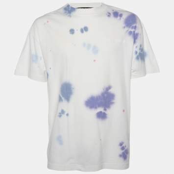 Pre Owned Palm Angels White Tie Dye Printed Cotton Knit Oversized T-Shirt S