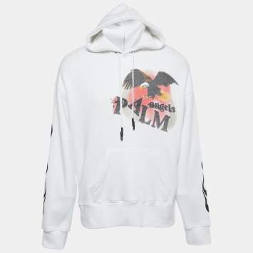 Pre Owned Palm Angels White Logo Printed Cotton Hoodie M