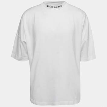 Pre Owned Palm Angels White Logo Print Cotton Oversized Crew Neck T-Shirt M