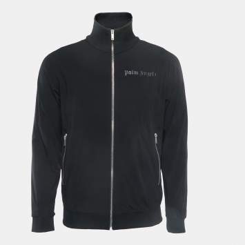Pre Owned Palm Angels Black Logo Print Nylon Zip Front Jacket M