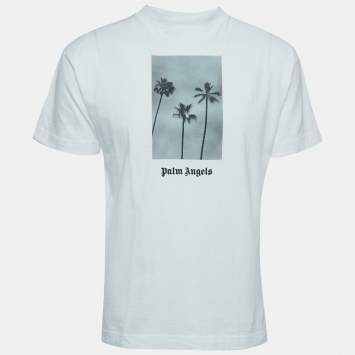 Pre Owned Palm Angels White Palms Boulevard Print Cotton Crew Neck T-Shirt S