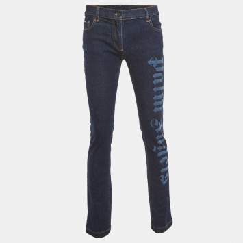 Pre Owned Palm Angels Blue Denim Logo print Straight-Leg Jeans M Waist 32''