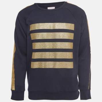 Pre Owned Palm Angels Navy Blue/ Gold Glitter Stripe Cotton Long Sleeve Sweatshirt L
