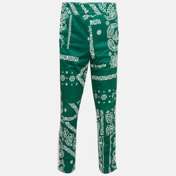 Pre Owned Palm Angels Green Bandana Print Technical Knit Track Pants L