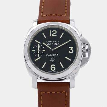 Panerai Black Stainless Steel Luminor Marina PAM00005 Manual Winding Men's Wristwatch 44 mm