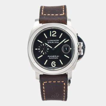 Pre Owned Panerai Luminor Marina PAM00104 Black Dial Stainless Steel  Automatic Men's Wristwatch 44 mm